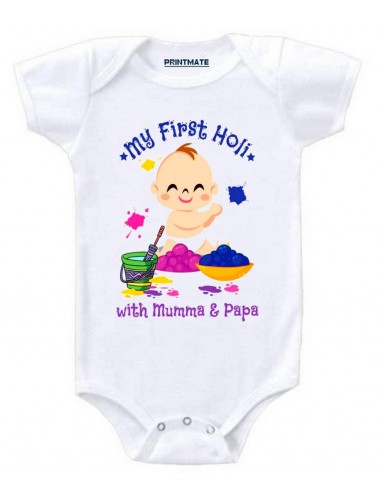 My First Holi With Mumma And Papa Baby Romper