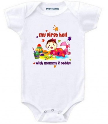 My First Holi With Mommy And Daddy Baby Romper