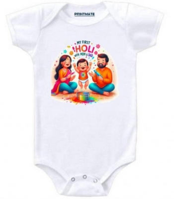 My First Holi With Mom And Dad Cotton Baby Romper