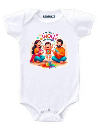 My First Holi With Mom And Dad Cotton Baby Romper