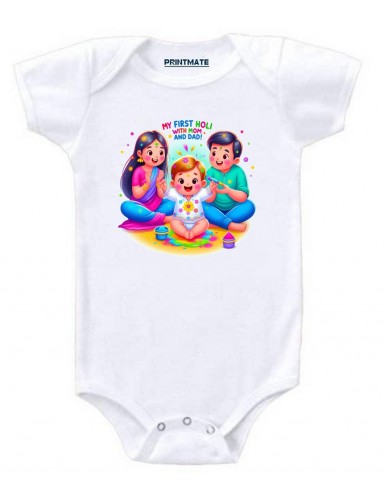 My First Holi With Mom And Dad Cotton Baby Unisex Romper