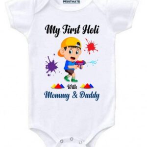 My First Holi With Mommy And Daddy Printed Romper