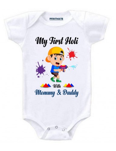 My First Holi With Mommy And Daddy Printed Romper