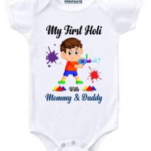 My First Holi With Mommy And Daddy Cotton Baby Romper | Onesies