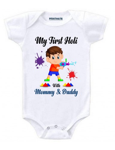 My First Holi With Mommy And Daddy Cotton Baby Romper | Onesies