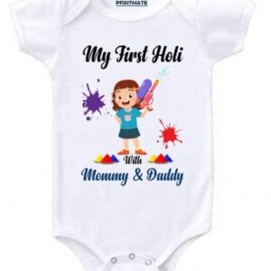 My First Holi With Mommy And Daddy Cotton Baby Romper | Onesies