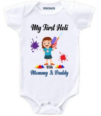 My First Holi With Mommy And Daddy Cotton Baby Romper | Onesies