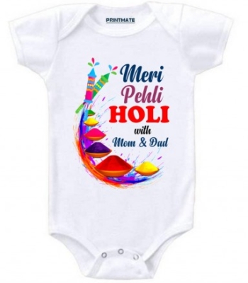 Meri Pehli Holi With Mom And Dad Cotton Baby Romper And Onesies