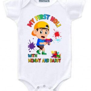 My First Holi With Mommy And Daddy Cotton Romper For Newborn Baby Boys And Girls